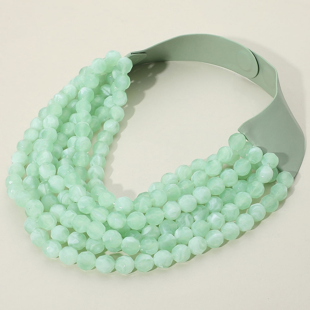 Mint Marbled Faceted Magnetic Multi Chain Ball Beaded Necklace Layered